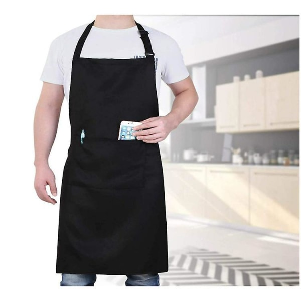 Köksförkläden, vattentätt kockförkläde med fickor, svart grillförkläde för män