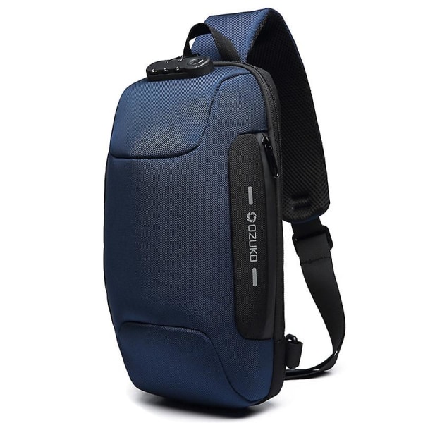 Ozuko Anti-stöld Bröstväska för män Vattentät Crossbody-väska med extern USB laddningsport, Stil: Standardstorlek Blå