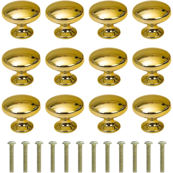 12 stycken guld, runda dörrknoppar Lådknoppar 30 mm Låddrag med skruvar för skåp Skrivbord Sängbord Bokhylla Möbler