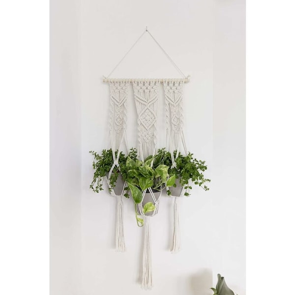 Makrame garn blomkruka dekoration - Boho blomstervägg hängande korg Heminredning bomullsrep för inomhusbruk utomhus