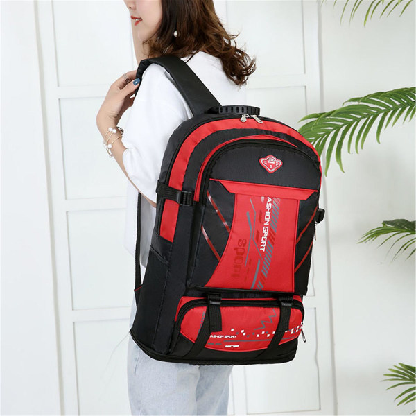 Udvidelig 65 liter rygsæk med stor kapacitet Udendørs rejserygsæk Bjergbestigningstaske Rugsæk rejsebagagetaske (rød farve)