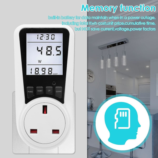 Strømforbruk Monitor Plug In Spenning Ampere Watt Meter Elektrisk Strøm Monitor Med LCD Dispaly 7 skjermmoduser og overbelastningsbeskyttelse for hjemmet E