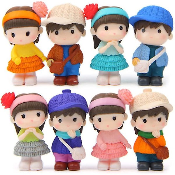 Boy And Girl Statue Kawaii Boy And Girl Doll Set Toy, Garden Cake Decoration Top Hat, Birthday Gift, (1 Set/8 Pieces) - -