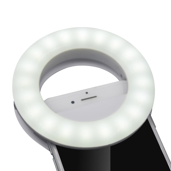 Vit Selfie-ljus för mobiltelefon, Ringljus, 40 LED-ljus med 3 ljusstyrka, USB uppladdningsbart Selfie-ljus för alla mobiltelefoner, surfplattor och foton