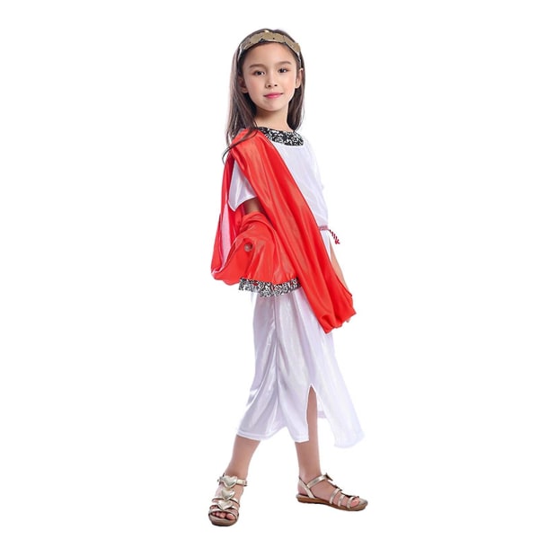 Gammel græsk gudinde-romersk kostume til børn Piger Dress-up Cosplay Party Fancy-Dress Vintage Scene Performance Cloth (L, romersk pige)