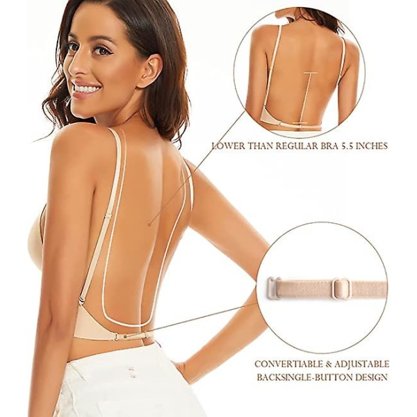 Låg rygg behåar för kvinnor - Seamless Wire Free Bralette rygglösa BH Skin L
