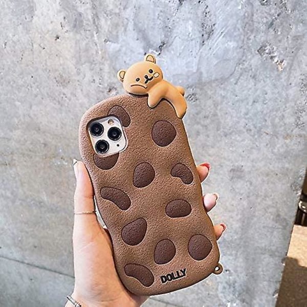 Telefonhus til iPhone 11, Super Sød 3D Brun Cookie med Bjørn Liggende Ovenpå Blød TPU Silikon Gel Gummi Cover Case, Tegneserie Case Fuld Krop