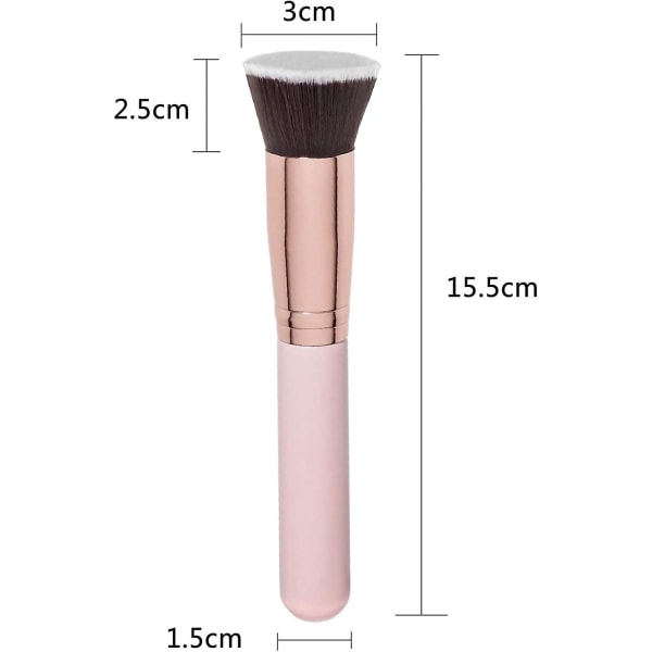 Foundationborste, sminkborste, konturborste, kan användas på kinder, näsa, haka, för perfekt ansiktssminkning, tätt hår, syntetiska fibrer (rosa)