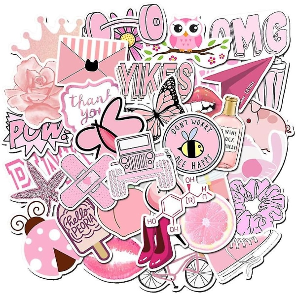 50 st klistermärken Rosa färg Färgglada ämne Vattentäta klistermärken för flaska laptop vattenflaska Söta estetiska rosa Vsco vinyl klistermärken