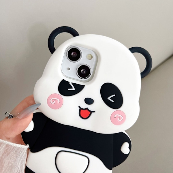 Apple iPhone 13 Super Tyk Blød Silikon Panda Etui Tegneserie Babydyr Sort Og Hvid Farvekombination Sød Sjov Sød Kawaii