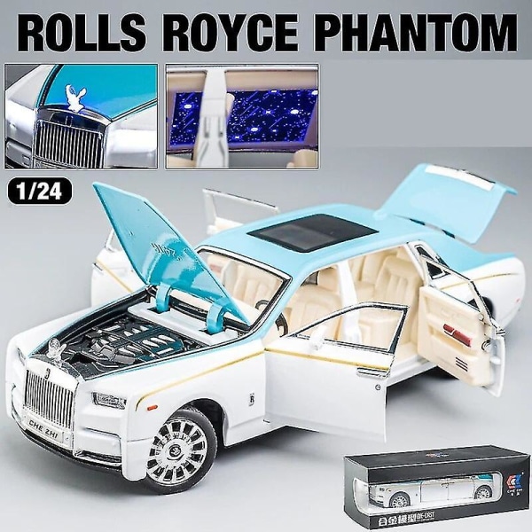 1/24 Rolls Royce Phantom Legetøjsbilmodel Diecast Metal Luksus Miniature Pull Back Lyd og lys Dør, der kan åbnes samling Gave Kid（Rolls Royce Phantom3)