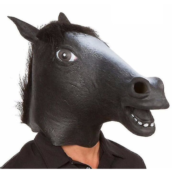 Brun hestemaske skumle hestehodemaske gummi lateks dyremaske Nyhet Halloween kostymer maske (svart)