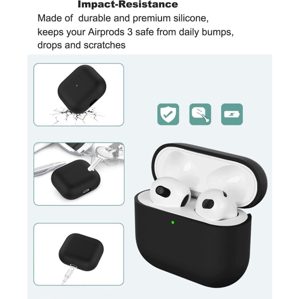 6st svart case kompatibelt med Airpods 3, skyddande cover för Airpods 3 2021 Generation, ultratunt, mjukt case för Airpods 3, Vis