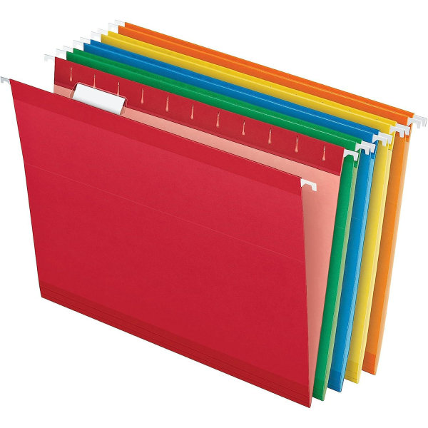 Reinforced Hanging File Folders, Letter Size, Assorted, 1/5 Cut, 25/bx (4152 1/5 Asst)