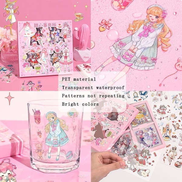 100 ark Kawaii Girls Stickers Kit för journalföring - Söt söt tecknad husdjur Transparent Collage Scrapbooking Tillbehör Dekal för skräptidskrifter