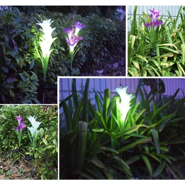 MINKUROW Solar Garden Light, 3 Lily Solar Lights med större blomma och bredare solpanel (rosa)