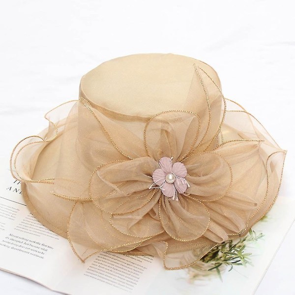 Sommer Formelle Derby Hatte Til Kvinder Elegant Pink Lilla Blomst Kirke Hat Dame Bred Skygge Fedoras Chapeau Mariage（Derby Hat 9）