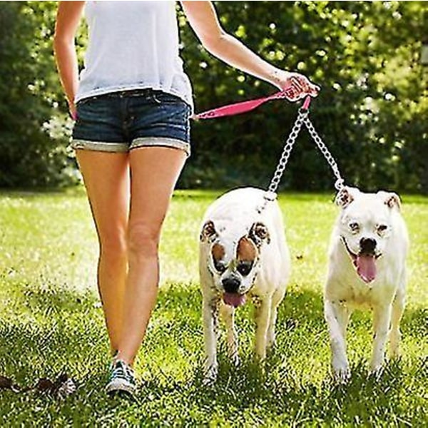 Metal dobbelt hundesnor 2-vejs ingen sammenfiltring kobling Dobbelt hundesnor til kæledyr Dobbelt store mellemstore små hunde (l-4,0 mm*70 cm)