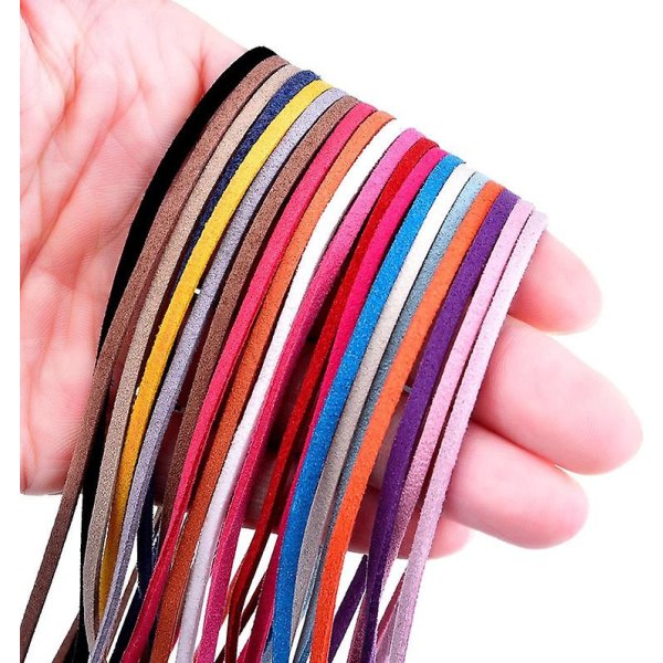 3 mm lädersnöre i konstmocka strängtrådar med 100 bitar silver sladdändar, 1 meter, 20 färger (1 set, flerfärgad)