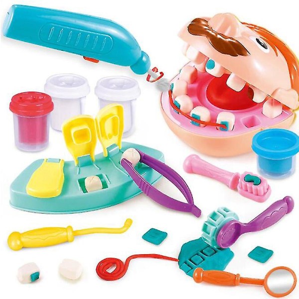 Barnas pedagogisk farget leire, liten tannlege lekehus Plasticine Tannekstraksjon leireformverktøysett