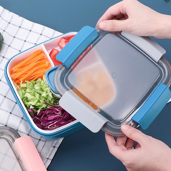 (rosa) Bento Lunchbox för vuxna och barn med 3 fack, dressingbricka, 1100 ml läcksäker salladsskål, sked ingår, lösenord