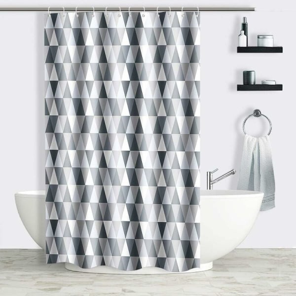 Duschdraperi med trekantigt print Vattentätt polyestertyg med krokar Anti-mögel och anti-bakterier för badrum (120x180 cm, grå (triangel)) - MODOU