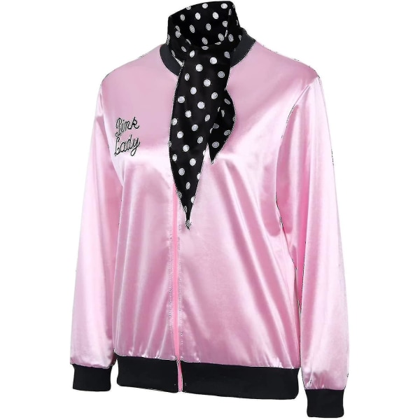 1950'erne Kvinder Dame Piger Pink Satin Jakke Halloween Kostume Fancy Dress Frakke Med Halstørklæde_y(S）