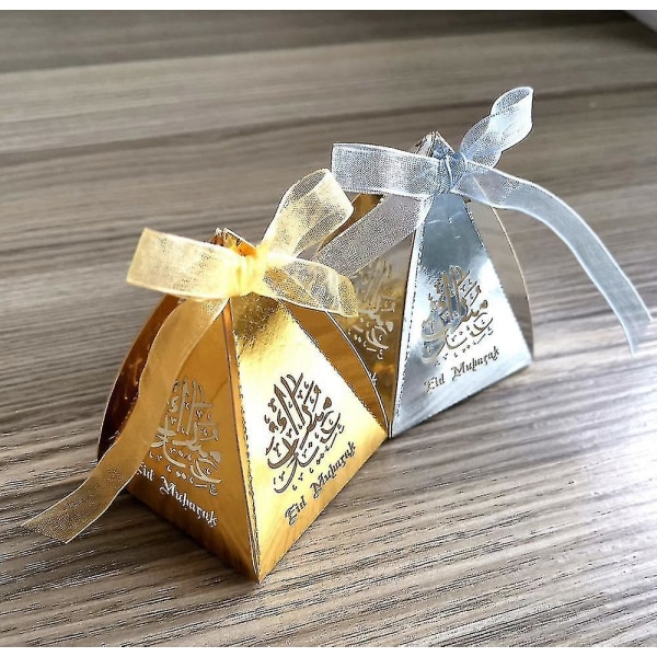 10 st Guld Silver Eid Mubarak Box Godis Box Presentaskar Favors Box gör-det-själv-papper Ramadan Dekor Islamisk Muslim Al-fitr Festtillbehör -reflekterande Guld-refl