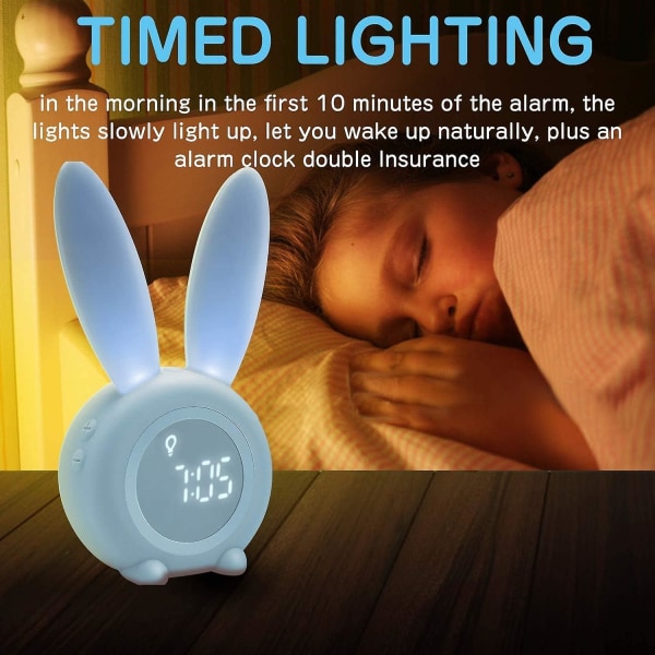 For barn - Søt kanin - Kreativ vekkerklokke - Nattlampe - Snooze-funksjon - Tidsbestemt nær