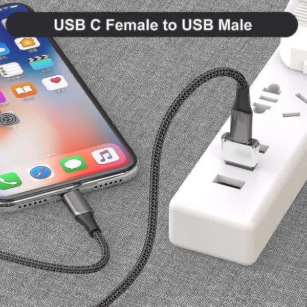 USB C hona till USB hane adapter 2pack typ A Laddare Kabel Power (vit)