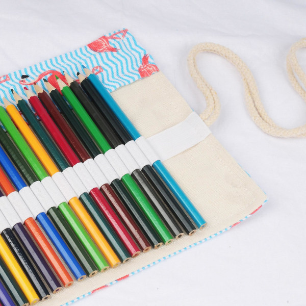 Canvas pennväska, 72 håls pennpåse, case Multifunktionsväska (pennor ingår ej) flamingor