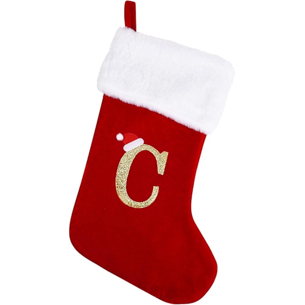 20 Inches Christmas Stockings With Letters,christmas Stockings Red Velvet With White Super Soft Plush Cuff For Fireplace Family Decor Gifts (c)