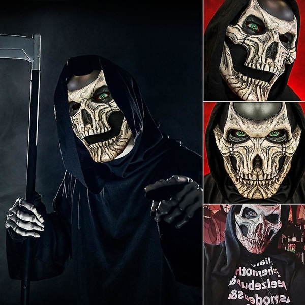 Skrekkhodeskallemaske med latekshodeplagg med bevegelig kjeve Halloween-kostymerekvisitter for festivalfestmaskerade Nytt（A)