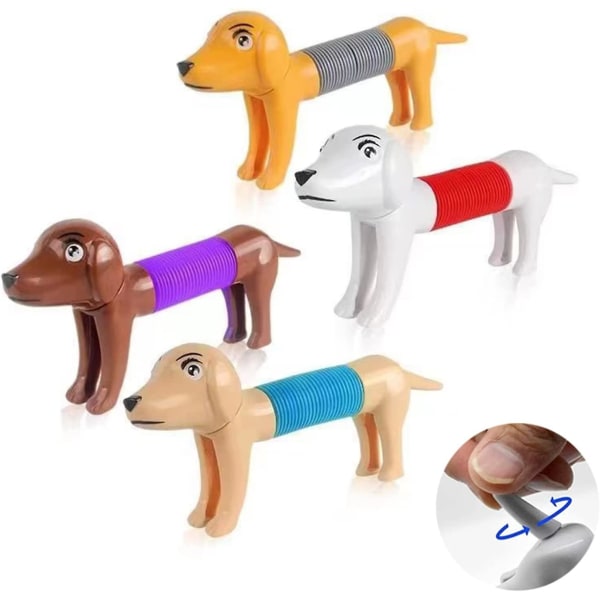 4 stk Pop Tubes Spring Dog Fidget Toys, søt Unzip plast Spring Dog, puslespill DIY uttrekkbar Variety Hunde Dekompresjonsleketøy