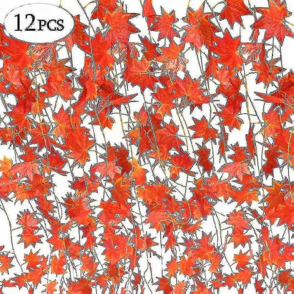 12st Dekorationssimuleringsväxt Garland 30 Red Maple Leaf Simuleringsrotting