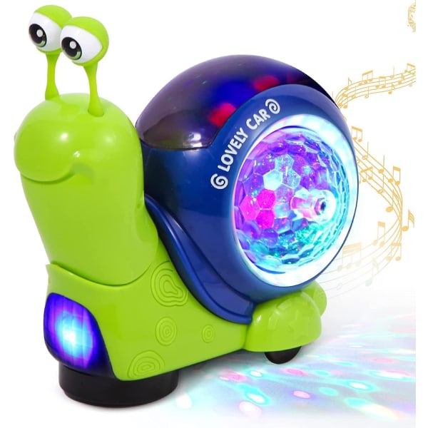 Krypande krabba snigel baby för 3 år gamla, magetid leksaker med musik och färgglada LED-ljus Interaktiv musikalisk Light Up Baby Birt