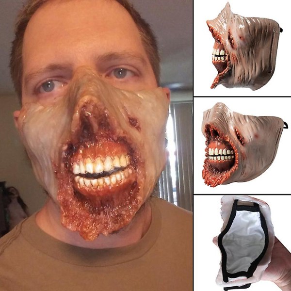 Horror Half Face Maskque Uudelleenkäytettävä lateksinaamio Halloween-cosplay-asujen rekvisiitta festivaalijuhla-naamiaiseen Uusi (A)