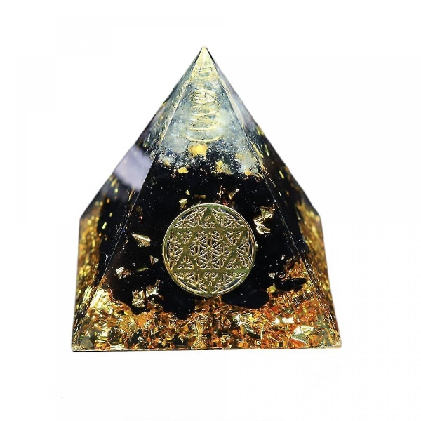 Helande kristallsfär Orgone Pyramid Med Reiki Obsidian Chip Stenar och Energispiral Symbol Orgonite Pyramid För skydd