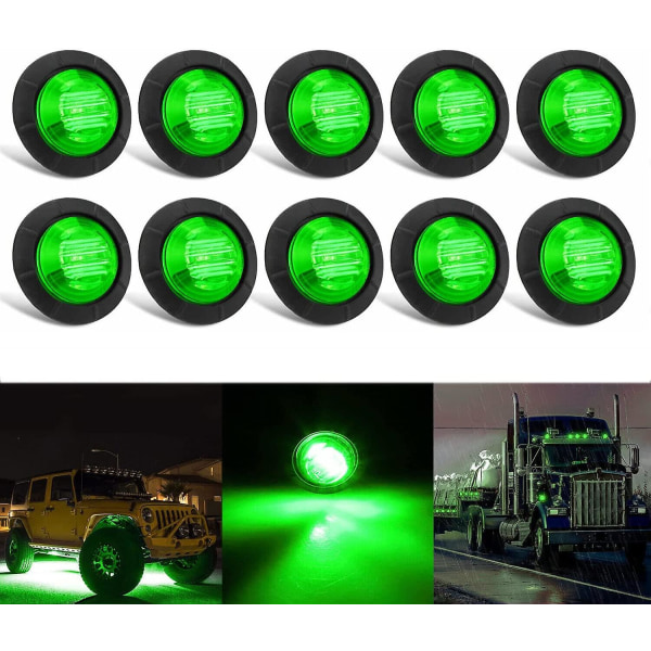 Rund vattentät LED för fram, bak, sidolägesljus - för bil eller lastbil - 2 cm - 12 V (10 delar, grön)