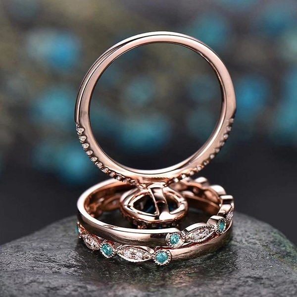 3 stk skinnende vintage ovale ringesæt charmerende stilfulde fingerringe forlovelses bryllupsgaver(6）