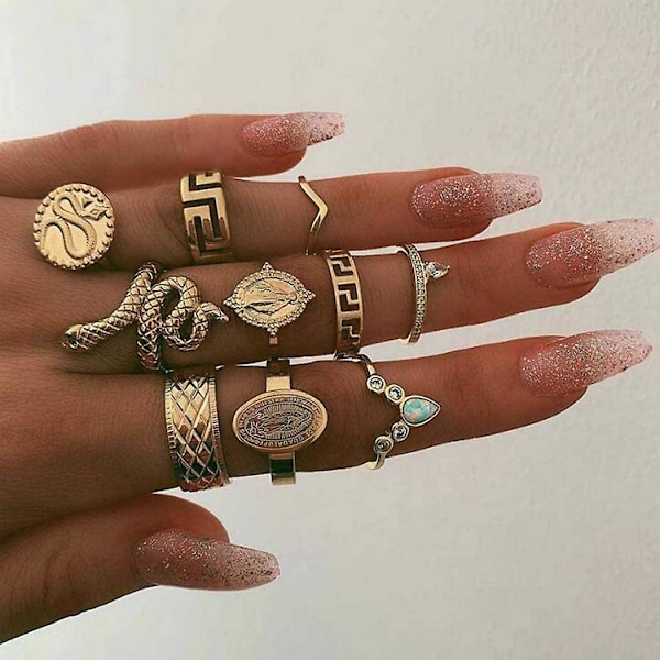 Boho Knuckle Rings Sæt Guld Led Knuckle Rings Krystal Midi Størrelse Stabelbare Finger Ringe Hånd Tilbehør Til Kvinder Og Piger 17stk