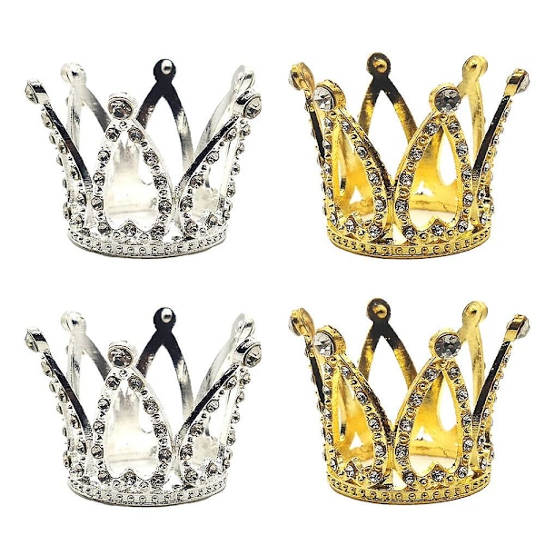 4 Pak Guld & Sølv Mini Krone Kage Topper Tiara Cupcakes Krystal Rhinestone Krone Til Brusebad Fødselsdag Bryllup Jul Prinsesse Tema Fest De