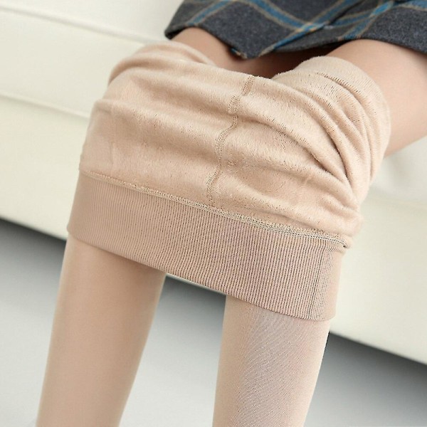 Kvinders varme tights vinterstrømper til strømpebukser Plus Size Fleece Hot Thermo Wrap Sortforede leggings tyk kashmir (beige)