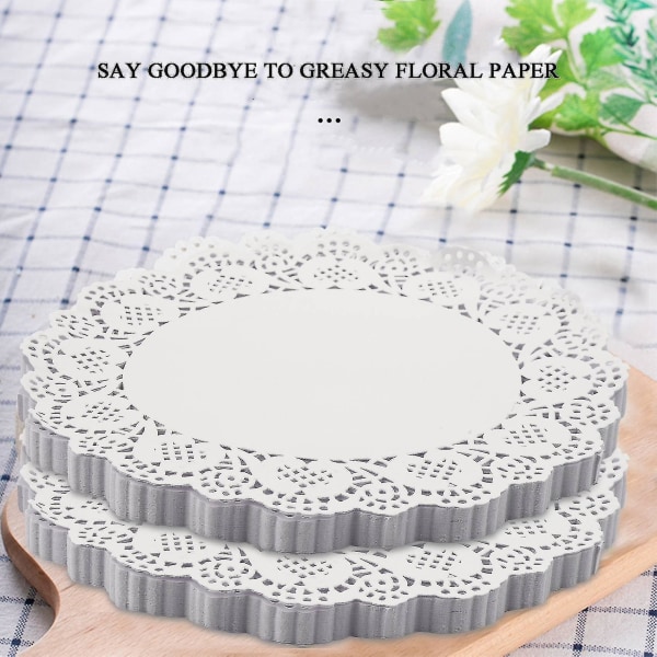 2023-300 stk - Søte runde papirunderlag med blonder Håndverkskake dekkeunderlag for dekorasjon til bryllupsbursdagsfest, 2