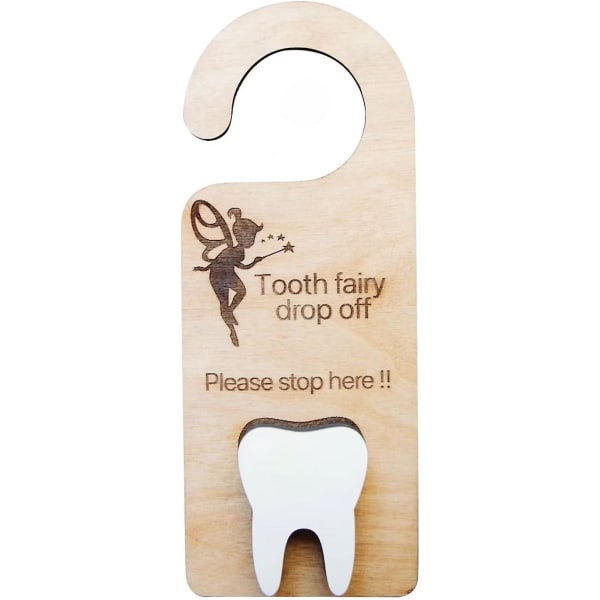 Tooth Fairy Dørbøjle med pengeholder Trædekor Tooth Fairy Pick Up Box Opmuntrer gave til børneværelsesindretning（D）