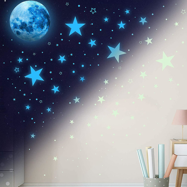 Dark Star Glow för tak, Dark Star Glow And Moon Wall Sticker, Ceiling Star Glow In Dark Barnväggdekor, Perfekt för barn Barnrum Sovrum Living R