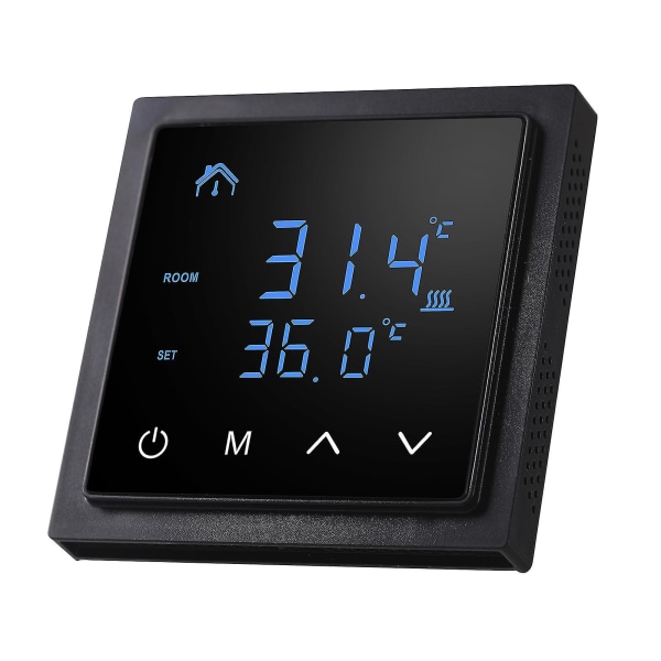 Smart termostat 16a gulvvarme temperaturkontroller med led berøringsskjerm 85-265v elektrisk varmekontroll (svart)