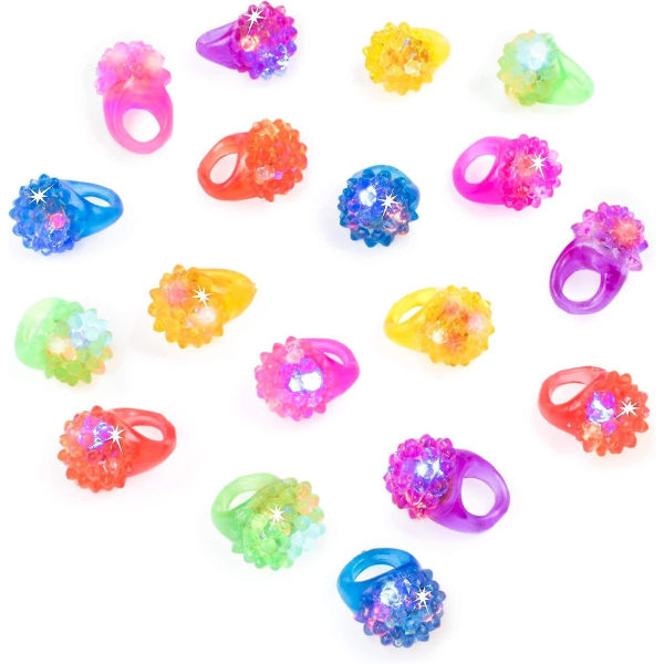 Blinkande färgglada LED Light Up Bumpy Jelly Rubber Rings Fingerleksaker för fester, partyfavoriter, raves, konsertshower, presenter (slumpmässig färg, 20-pack)