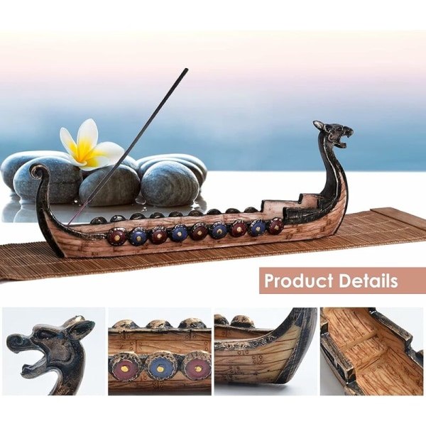 Drakbåts rökelsehållare, retro handsnidade rökelsebrännare i harts, traditionell design