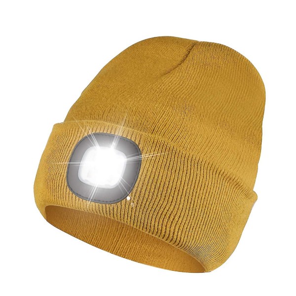 4 Led Beanie Cap, USB Uppladdningsbar Running Hat Super Bright Hands Free Strålkastare Ficklampa Hatt Gul